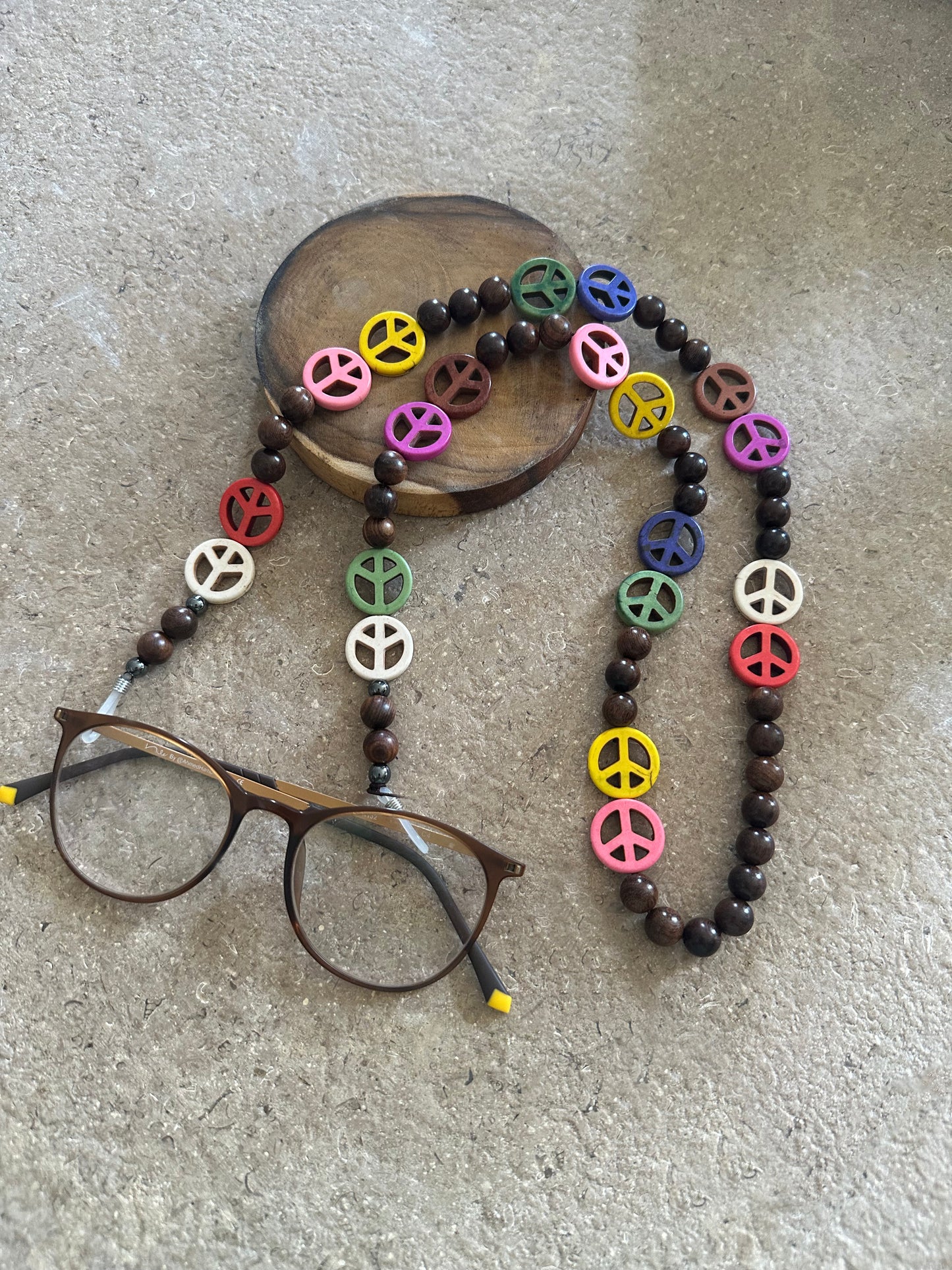 Colorful peace sign sunglass necklace