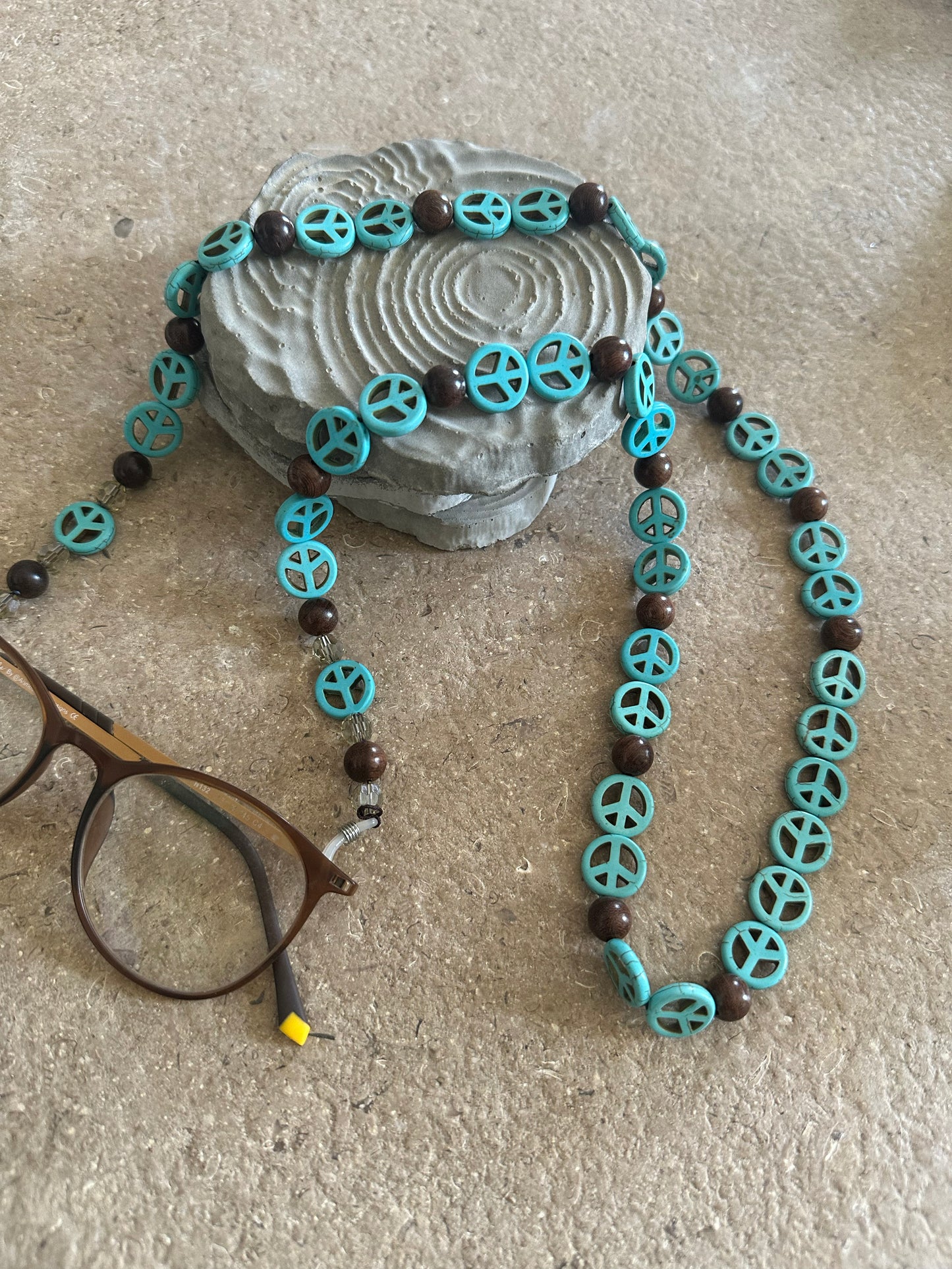 Turquoise peace sign sunglass necklace