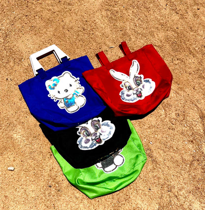 Mini Girls’ Embroidered Waterproof Tote with Wooden Handle