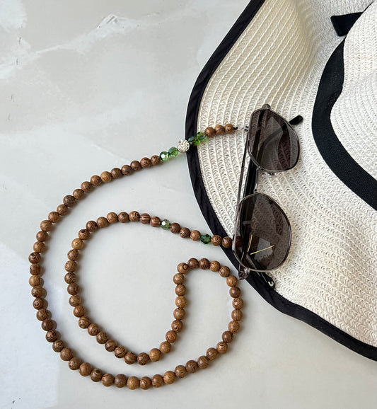 Wood&crystal sunglass chain