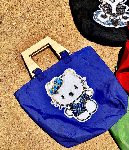 Mini Girls’ Embroidered Waterproof Tote with Wooden Handle