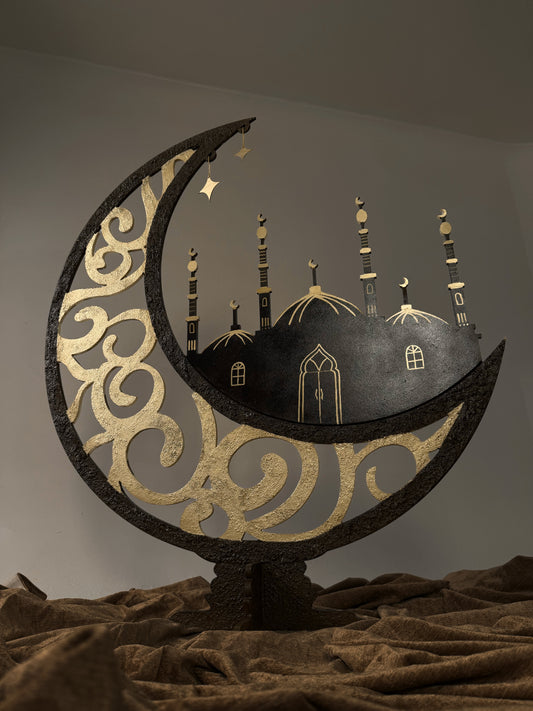 Crescent Moon & Mosque Wooden Decor”