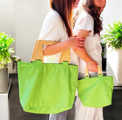 Mommy & Mini Waterproof Tote Set with Wooden Handles