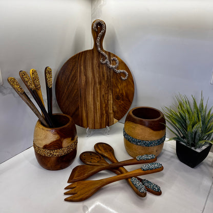 Crystal Serving Cutlery and Stand Set