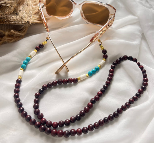Turquoise &wood glasses chain