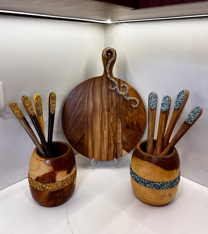 Crystal Serving Cutlery and Stand Set