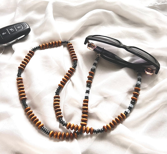 Hematite &wood glasses chain