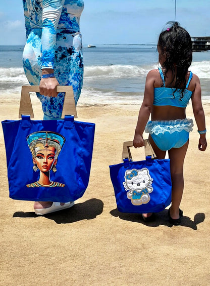 Mommy & Mini Waterproof Tote Set with Wooden Handles