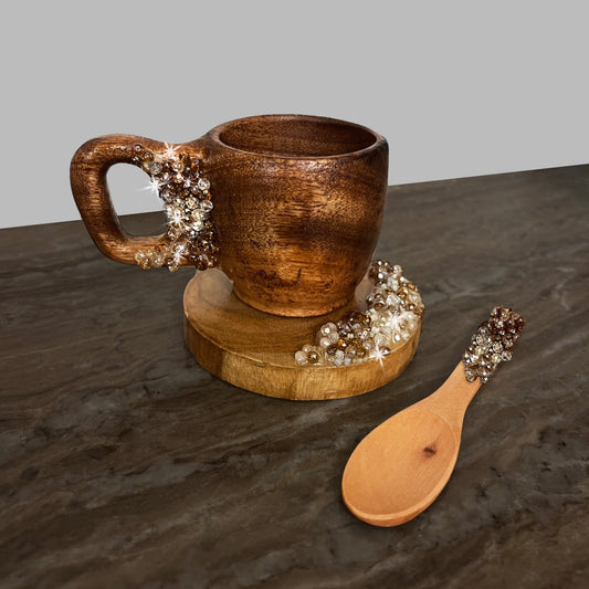 Crystal Cup, Coaster, Spoon Set